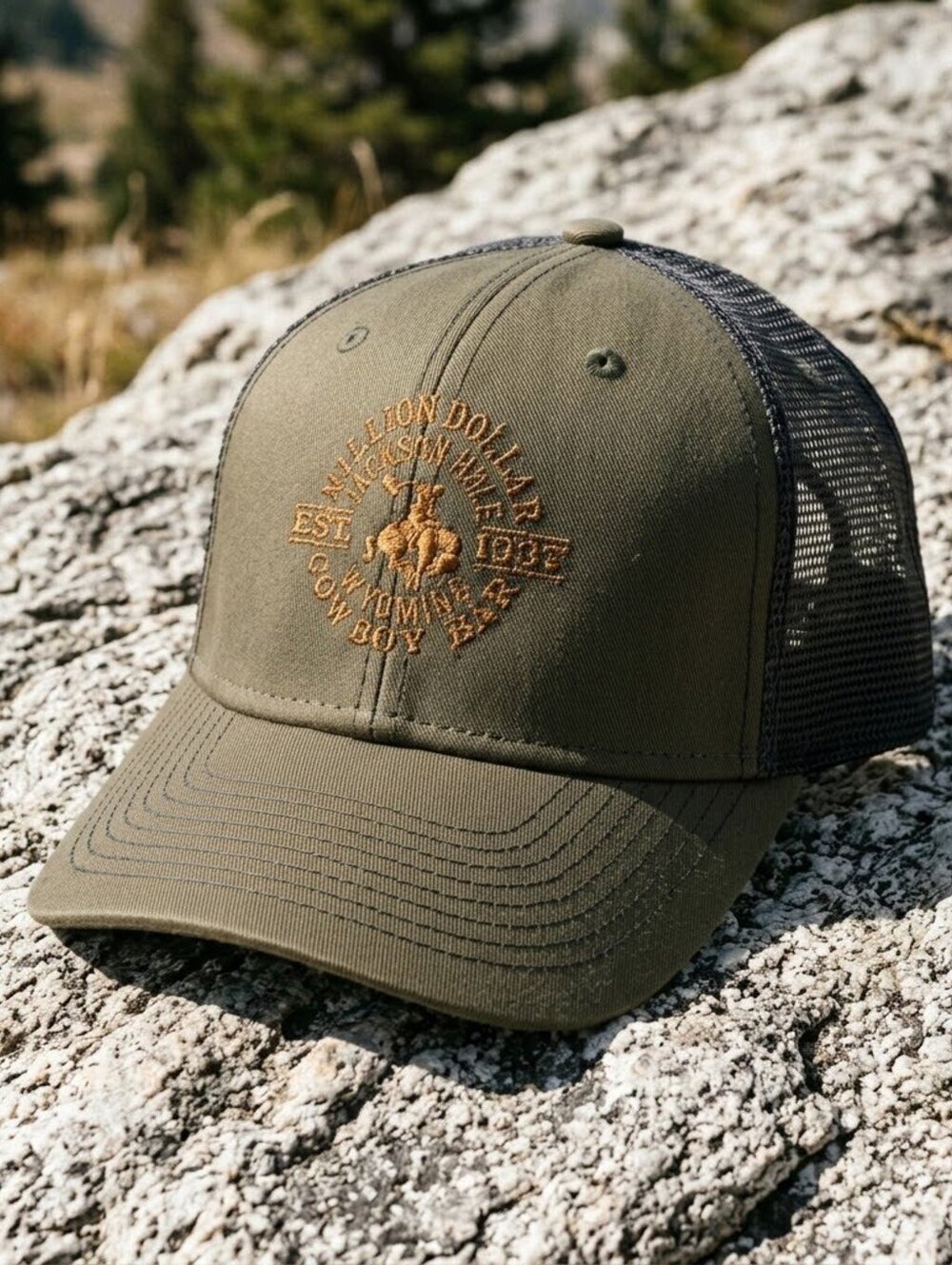Million Dollar Cowboy Bar Jackson Hole Olive Trucker Hat Snapback Westerncore